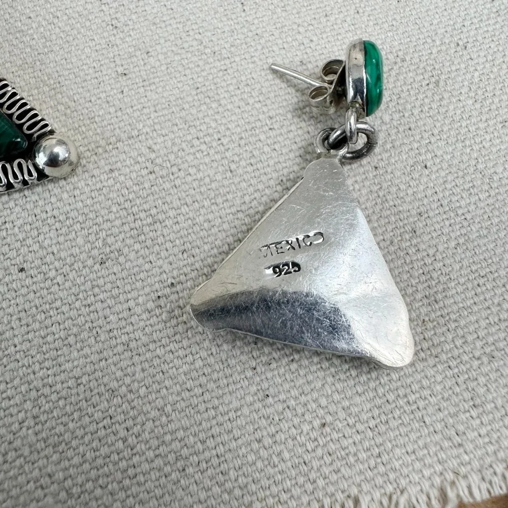 NEW‎ Sterling Silver Malachite Earrings Southwestern Pierced  925 Mexico
